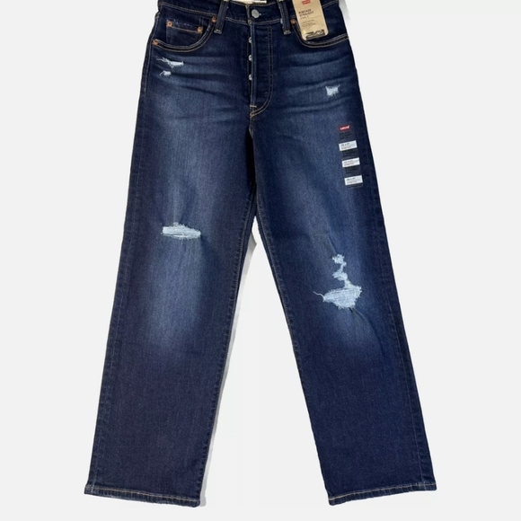 Levi's Distressed Blue Jeans Ribcage straight ankle 29×27 - Picture 3 of 5